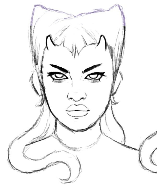 Last month when I sketched this character study and it almost looked like Evelynn's styling in More MV. Gahd I love this devilish-typa hair. 