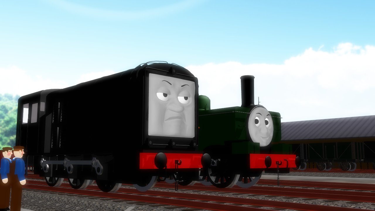 D51p Mmdきかんしゃトーマスカーニバル ダックとディーゼル機関車 ハット卿はクラス08形ディーゼル機関車 をお試しで使うようになった ダックが仕事を教えようとするがそのディーゼルは自分らディーゼルは蒸気機関車より優秀で革命的だと威張る T