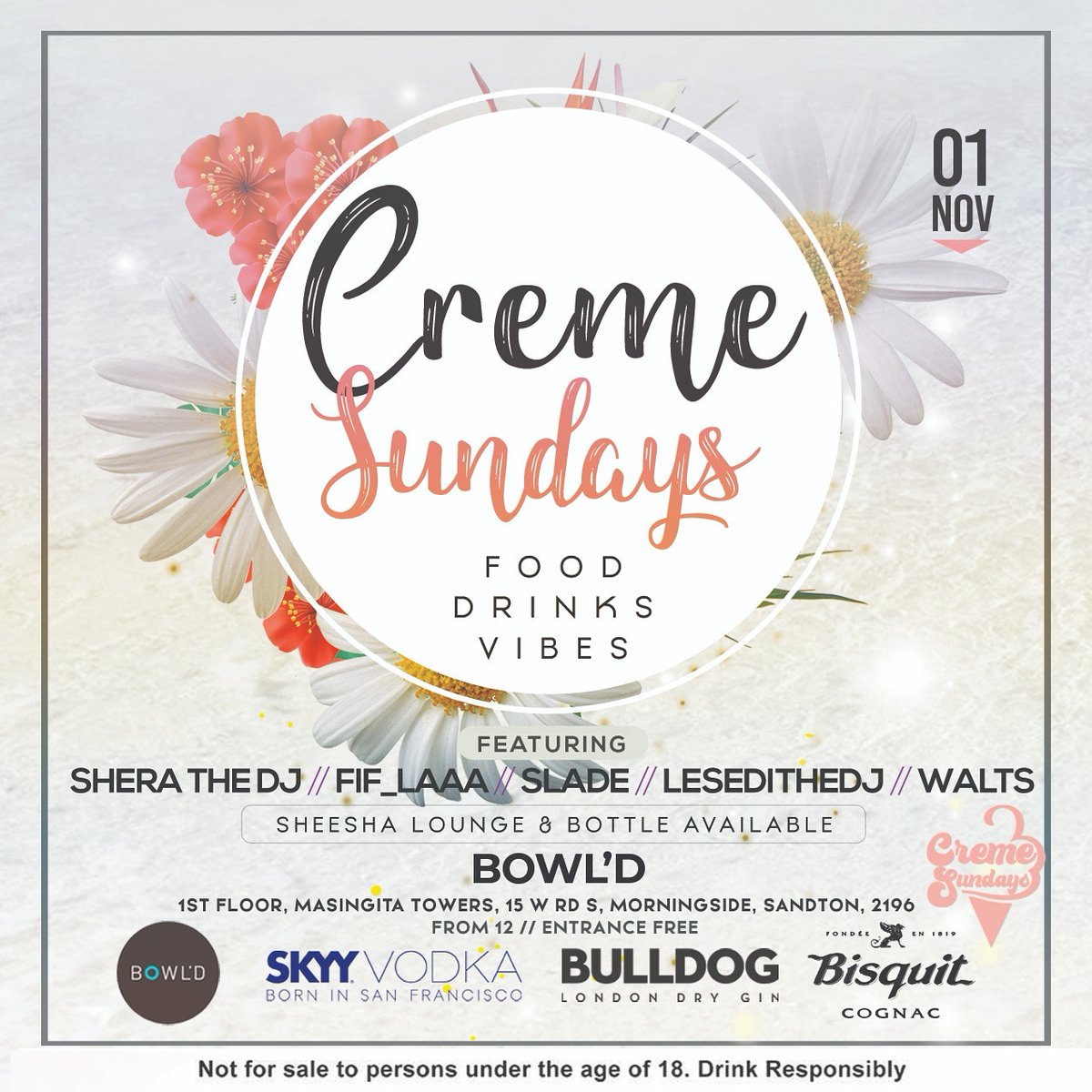 This Sunday we're at Bowl'd for Creme Sundays, come rock with us for good vibes, music and food. 🥂🥂
#cremesundays #vibez #bowld #SundayBrunch #sundayvibes https://t.co/d3aPq2uBgn