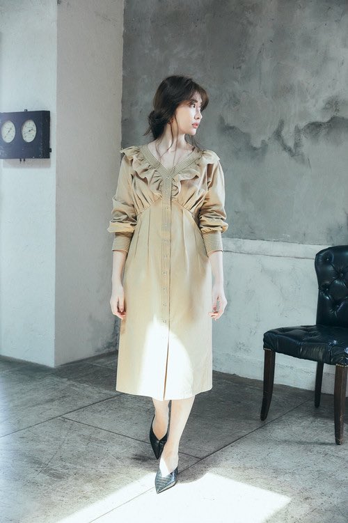 herlipto cotton twill ruffled dress - ひざ丈ワンピース