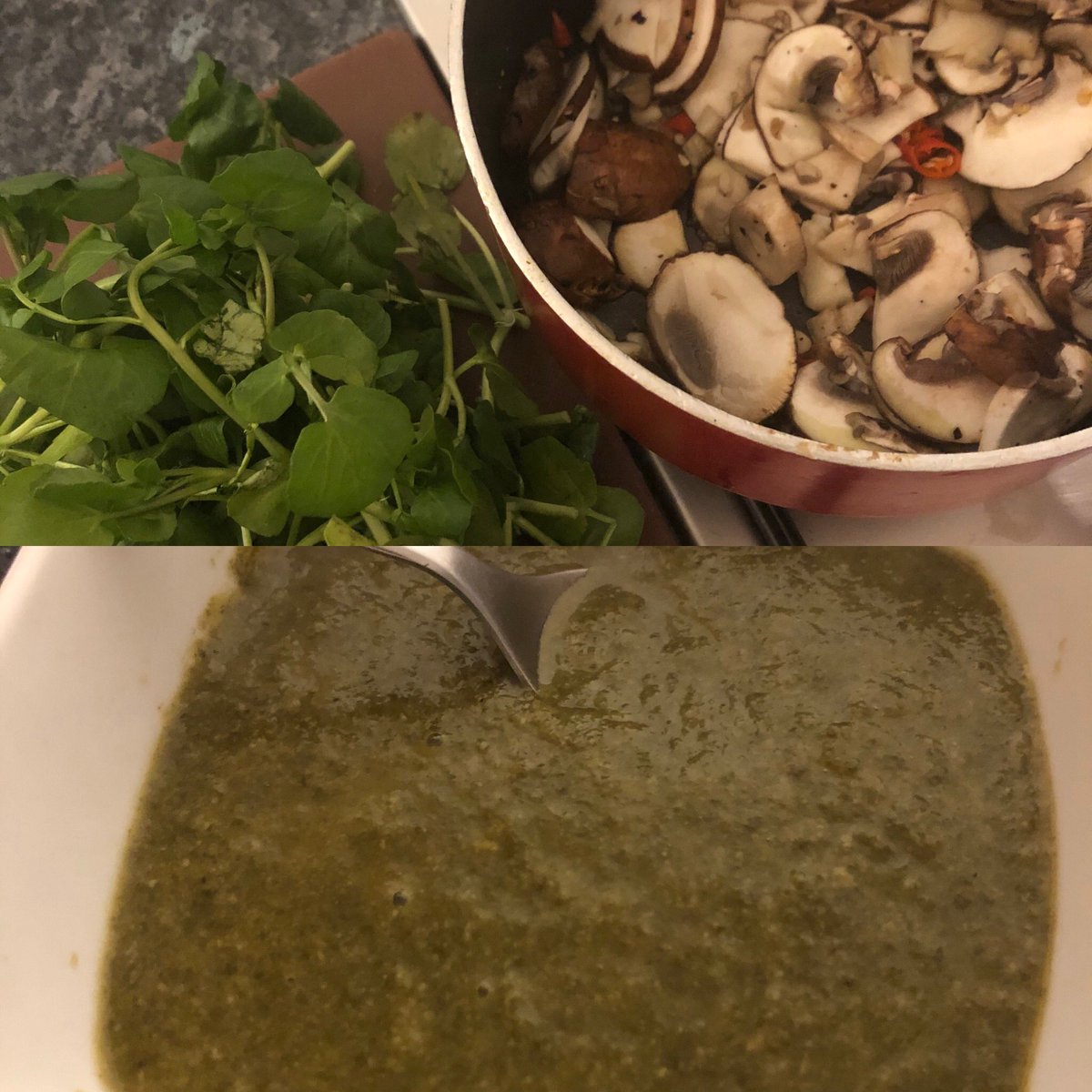 NatChefKOB's tweet photo. Homemade organic mushroom🍄 and watercress soup with lots of garlic 🧄and a sprinkle of cumin!! Nutricious hearty and healthy! 🤎🥣😋💜 #homemade #organic #mushroom #watercress #garlic #soup #nutricious #hearty #healthy https://t.co/NrzBoRQUFm