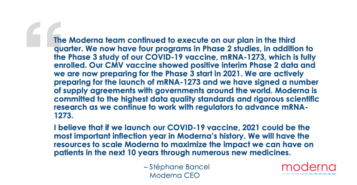 moderna_tx's tweet image. &quot;I believe that if we launch our COVID-19 vaccine, 2021 could be the most important inflection year in Moderna’s history.&quot;  -Stéphane Bancel, Moderna&apos;s CEO