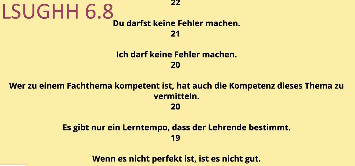 Top 5 der leidvollsten, hemmendsten Glaubenssätze in der Bildung für Lehrende und Lernende aus unserer letzten #liberatingstructures User Group zu ebendiesem Thema: