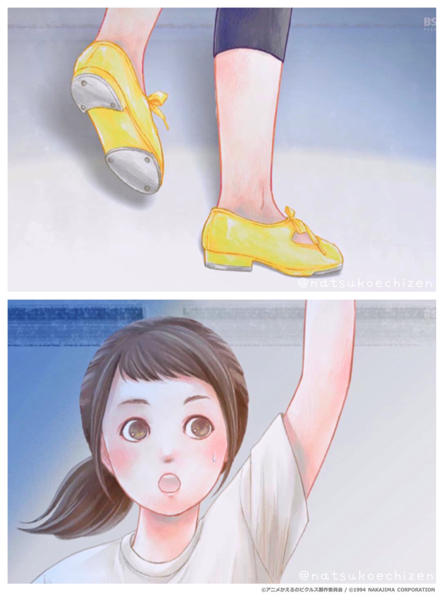 越前菜都子 Illustrator Tvアニメ かえるのピクルス きもちのいろ 第4話ご覧頂きありがとうございました タップダンスを頑張る主人公を演じてくれたのは日向坂46の金村美玖さんでした イラスト キャラクターデザイン アニメ 日向坂46 かえる