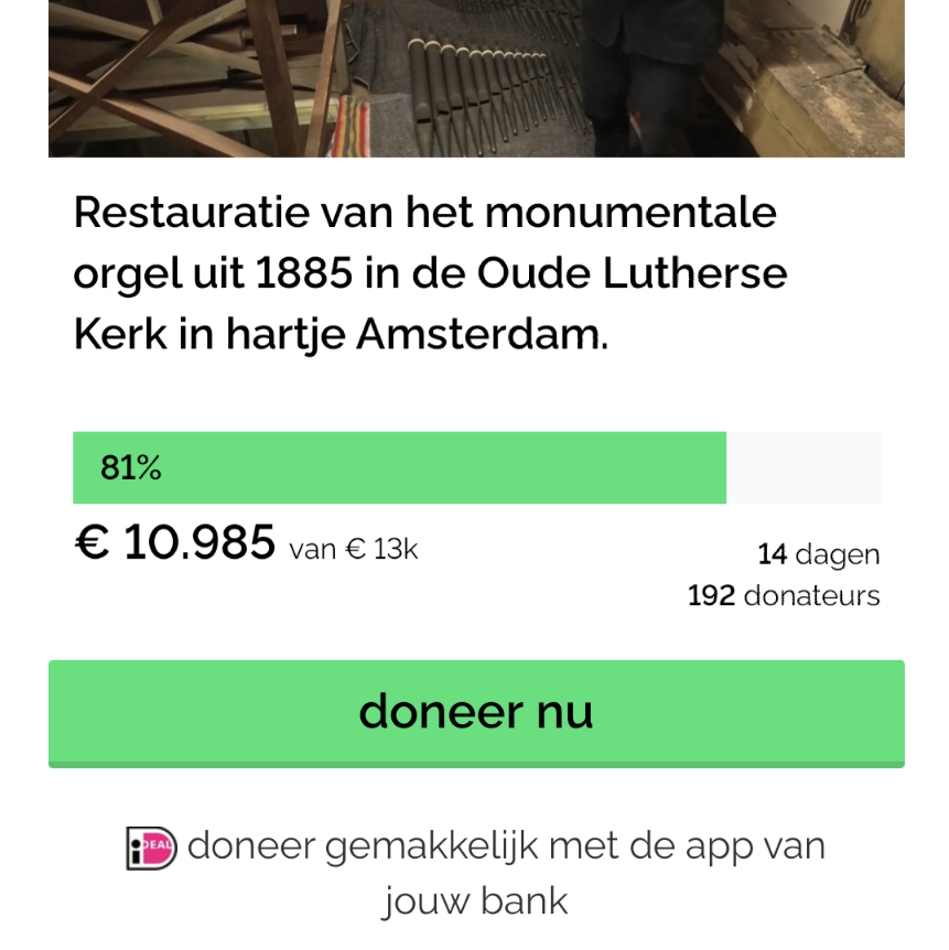 De teller van de crowdfundingsactie voor het orgel in de Oude Lutherse Kerk staat al op €10.985! Help je mee met de laatste loodjes? Doneer en deel de actie met zoveel mogelijk mensen. Zien we elkaar bij de kerstconcerten? voordekunst.nl/projecten/1099… #luthersamsterdam