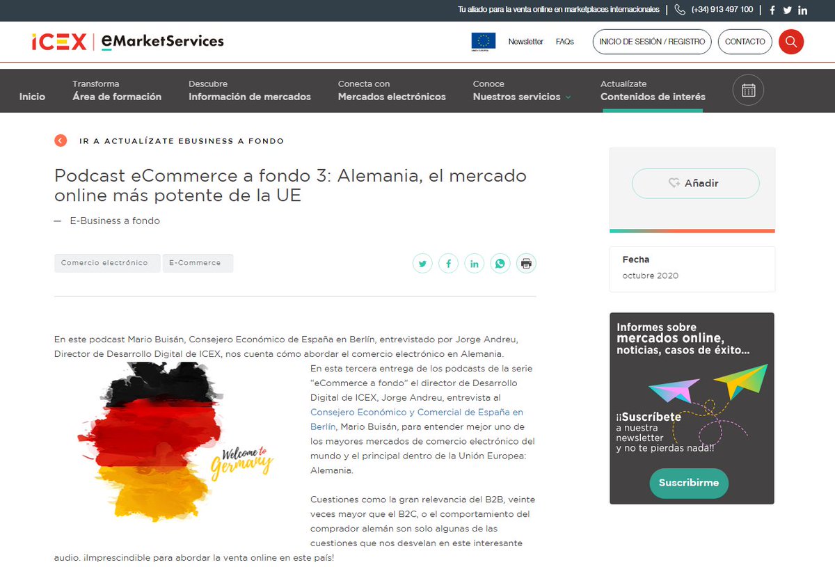 ¿Cómo abordar el comercio electrónico en Alemania? Escucha este podcast del Consejero Económico de España en Berlín: bit.ly/2Tz9cO1