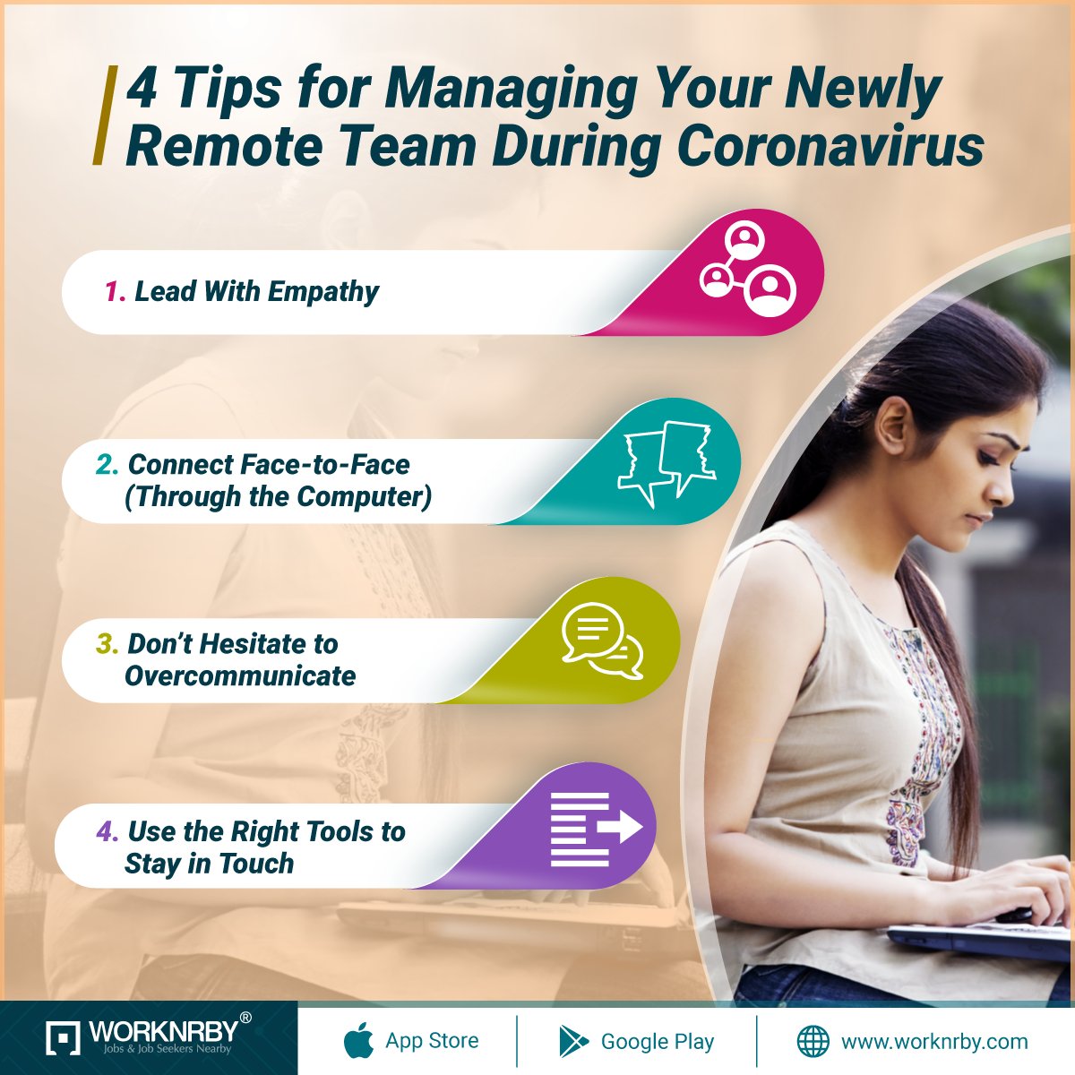 worknrby's tweet photo. Here are four tips to help you successfully lead your team from home.
#RemoteTeam #Coronavirus #TeamLead  #Tips #Worknrby https://t.co/P4njuacsK2