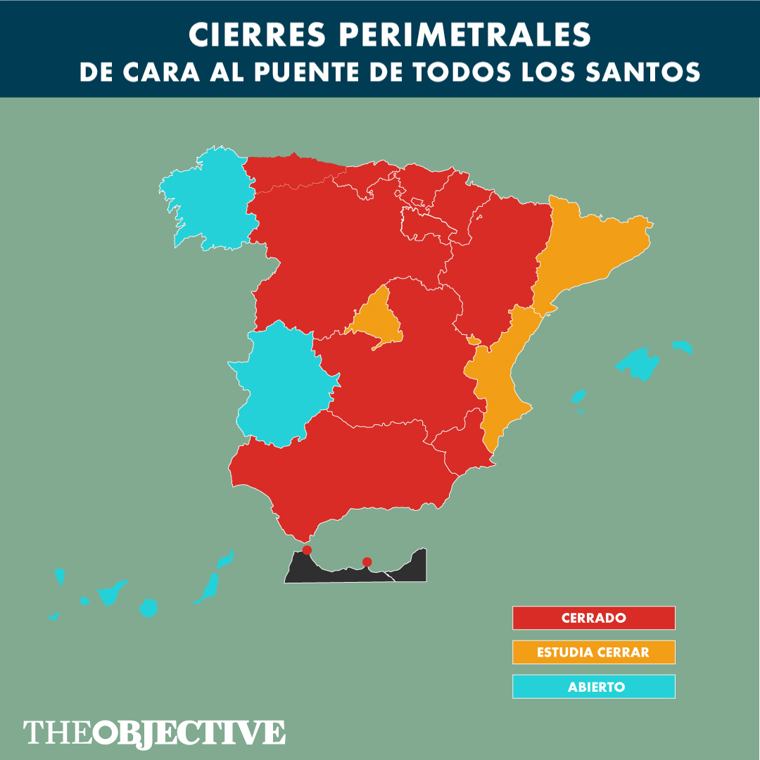 TheObjective_es's tweet photo. Así queda el mapa a escala nacional en cuanto a movilidad de cara al puente de Todos los Santos https://t.co/jHjyTRVbSh https://t.co/AAoSBf3GAp