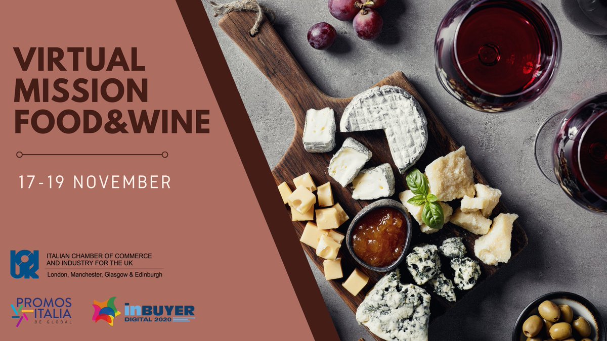 ItalianChamScot's tweet photo. #virtualmission: Food&Wine (17-19 November) – InBuyer 2020, in collaboration with @PromosItalia | connect with the best #Italiancompanies in the #food & #wine sector.
Meetings will be held #digitally through an online #platform.
More info here: https://t.co/0IuE95n6O2 https://t.co/nxQLjkTWoW