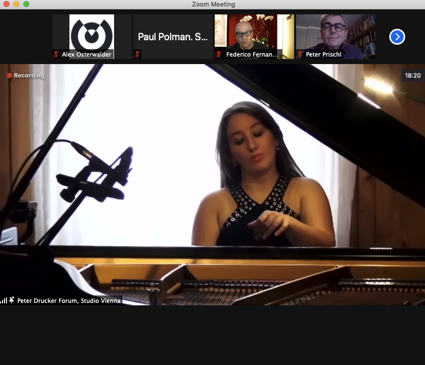 AlexOsterwalder's tweet photo. Congrats @BernhardKerres &amp; @rstraub46 for bringing music to @GDruckerForum 

No conference/event should do without music in remote times. @strategyzer we brought live musicians to our MasterClass :-)

#gpdf20 https://t.co/EgoX4zzMGg
