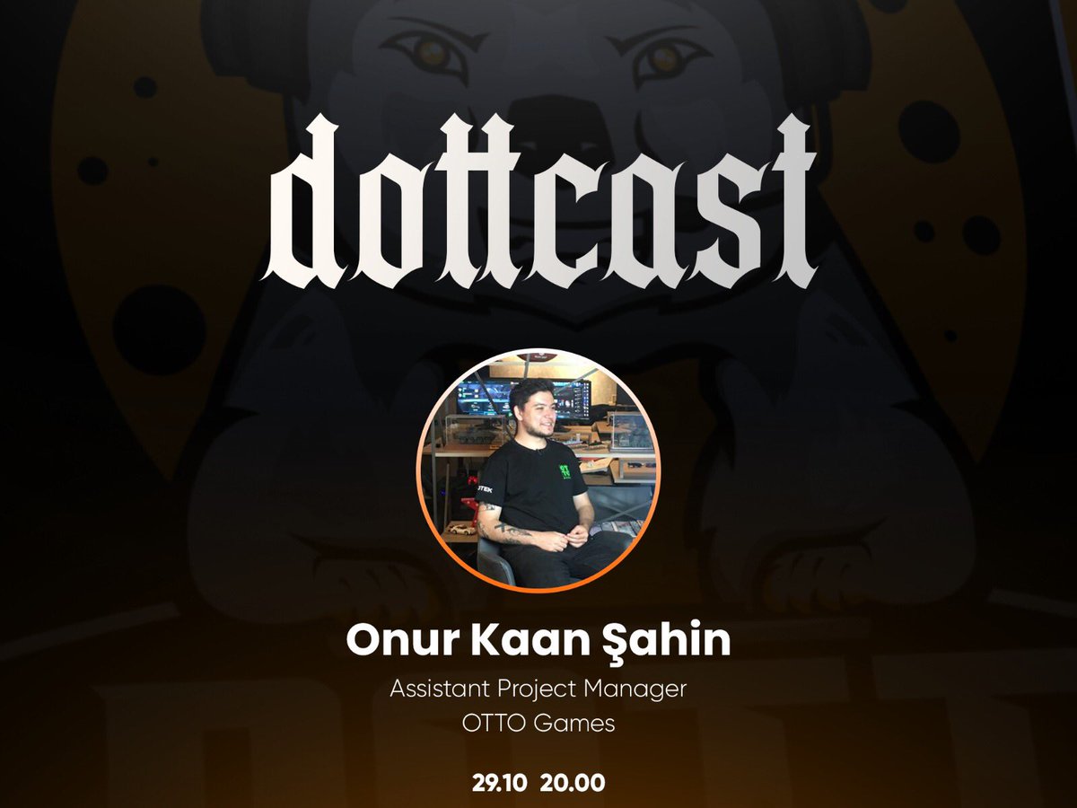 Dottcast başlıyor! 🚀 İlk konuğumuz OTTO Games’ten Assistant Project Manager Onur Kaan Şahin!  Bu akşam saat 20.00’de Twitch kanalımızdaki yayına hepinizi bekliyoruz!