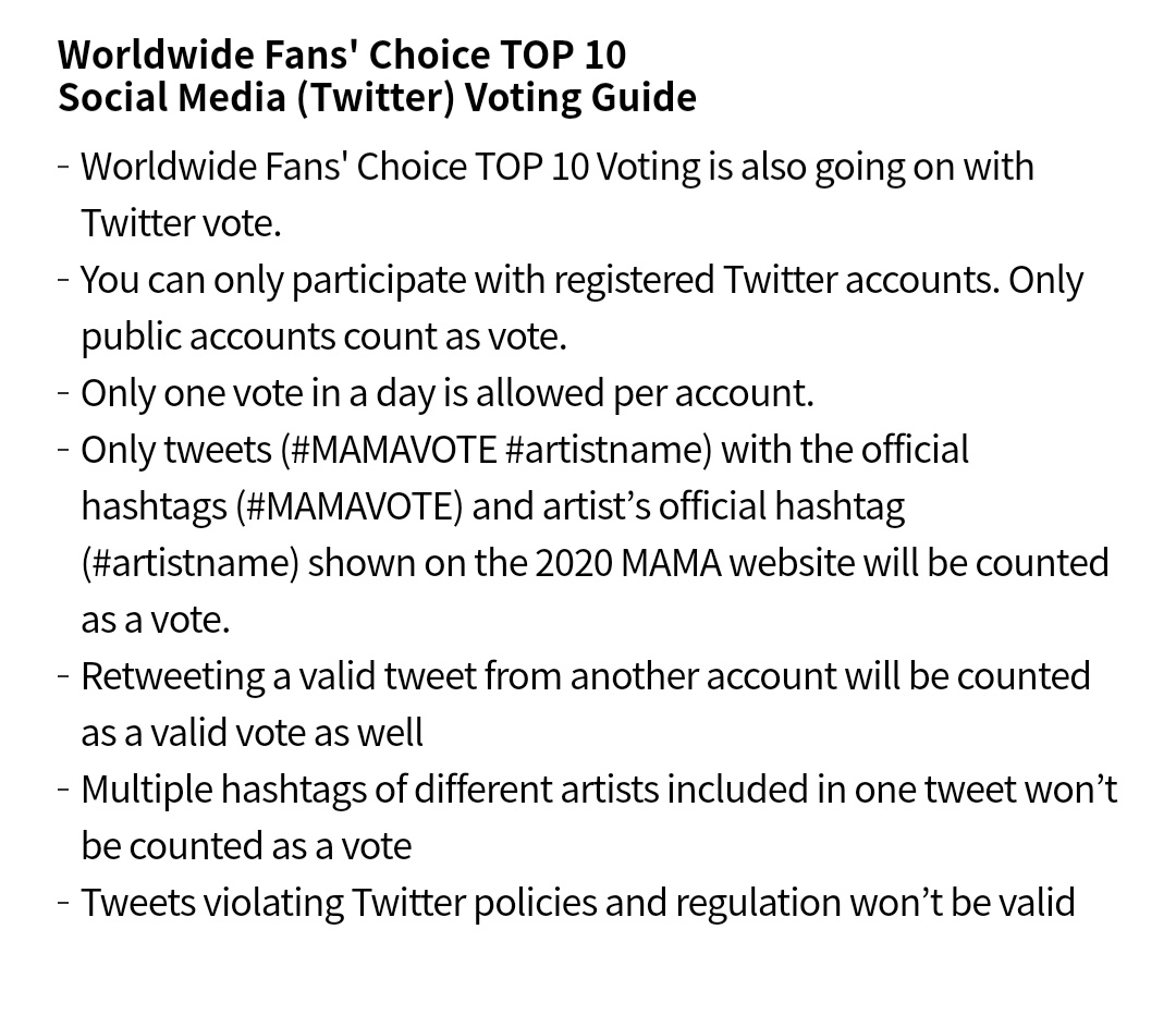 3. Mnet Asian Music Award ( https://mama.mwave.me/en/vote )hashtag- Worldwide Fans' Choice TOP 10( #MAMAVOTE  #bts  @BTS_twt)tutorial :  https://twitter.com/btsvotingunite/status/1321763477355032578?s=19