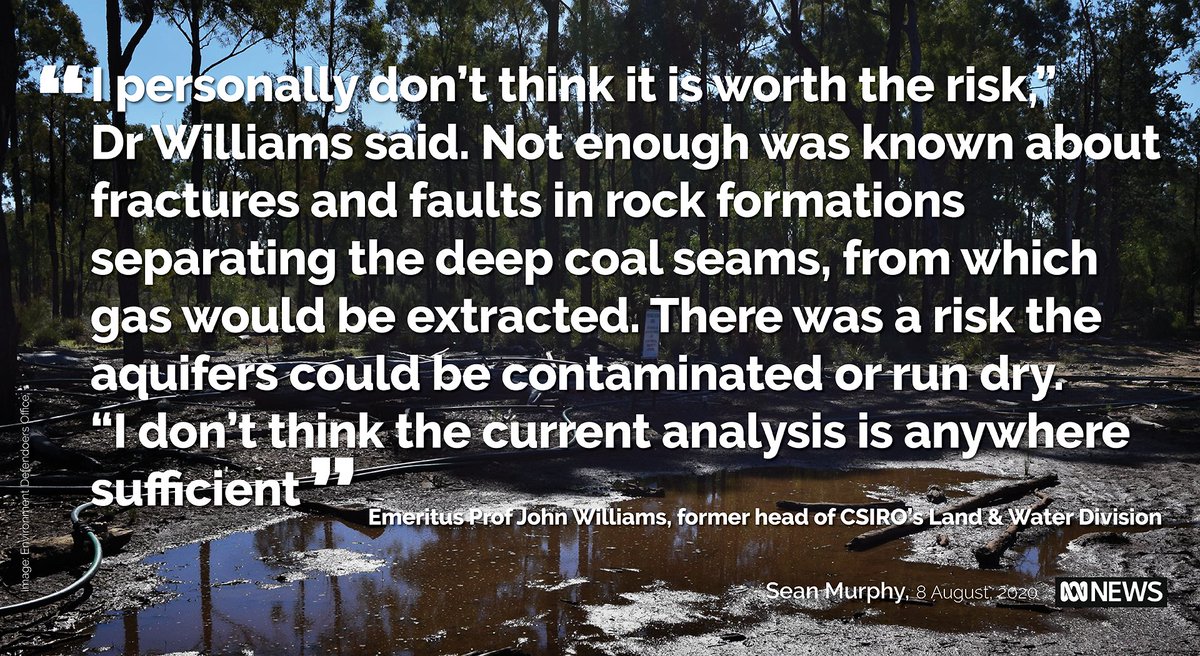 The EDO said the Narrabri Gas risks important sources of water for agriculture and domestic use and important recharge zones for the Great Artesian Basin. Waste water would have high salinity and contain significant levels of heavy metals. https://www.edo.org.au/groundwater-narrabri-gas-project/