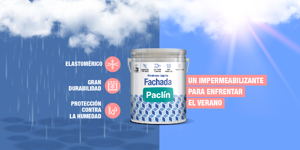 Pinturas_Paclin's tweet photo. Con aditivos antihongos y antialgas, nuestra membrana líquida para fachadas es perfecta para proteger tus muros de la temporada de lluvias, ¡prevení las manchas de humedad! https://t.co/5K4rLSABrz