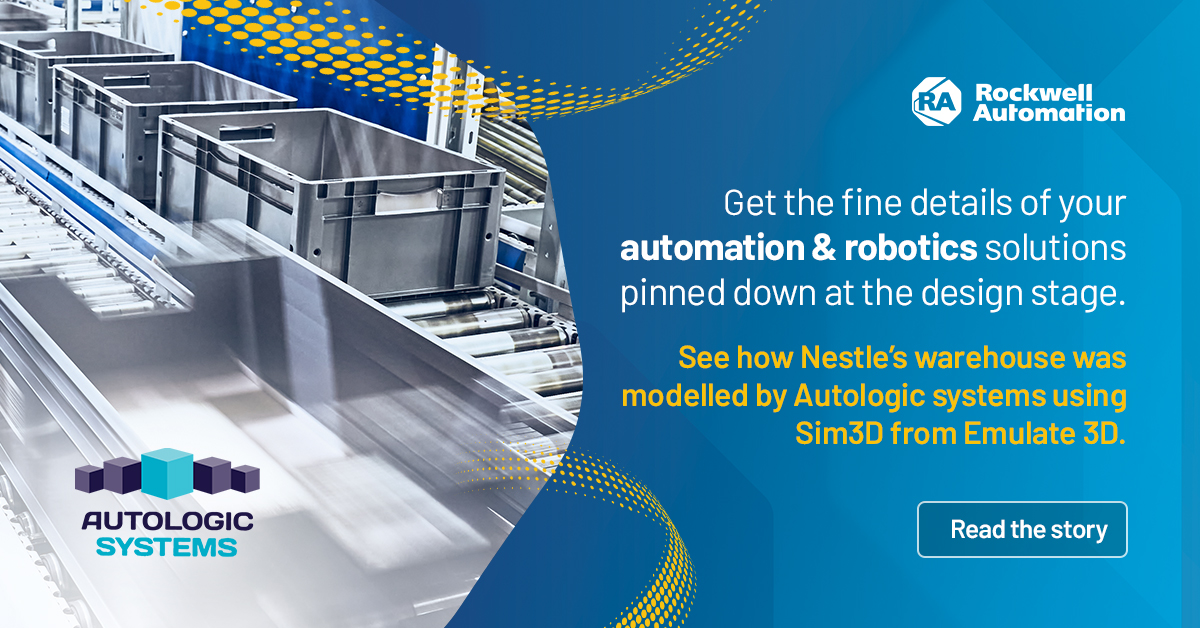 ROKAutoEMEA's tweet photo. State-of-the-art automation & robotic solutions in new @Nestle warehouse modelled by Autologic Systems Ltd. using #Sim3D from @Emulate3D. Fine detail pinned down at the design stage. https://t.co/QuZUl1xovN https://t.co/v7gQXjQu74