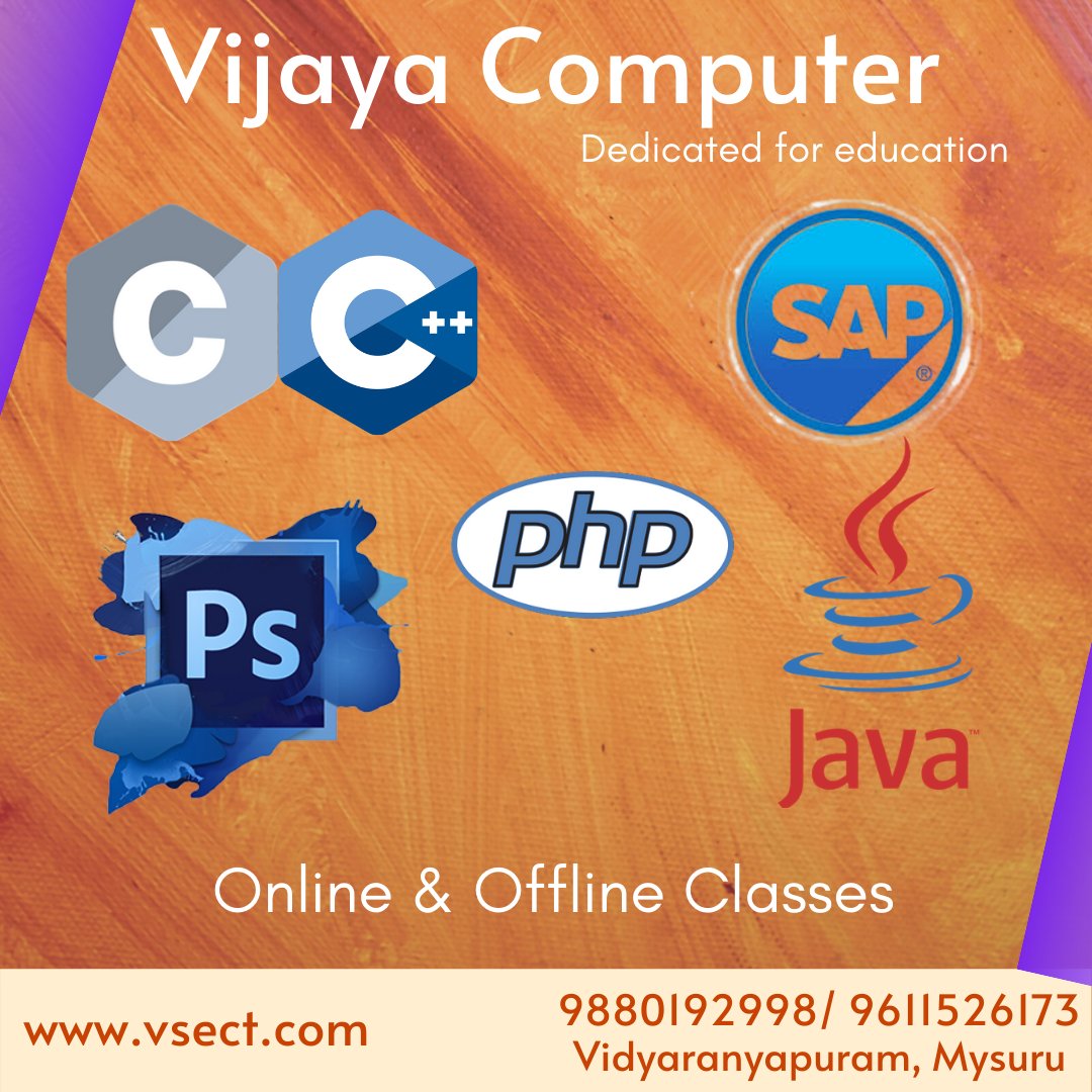 V_SECT's tweet photo. #vijayacomputer #programminglanguage #sap #onlineclasses #php #webdesigning #cprogramming #cplusplus #SoftwareTesting #python #matlab #java #autocad #unigraphics #proe #catia #hardwarenetworking #photoshop #machinelearning #tallyerp9 https://t.co/XJTnwtNYoY