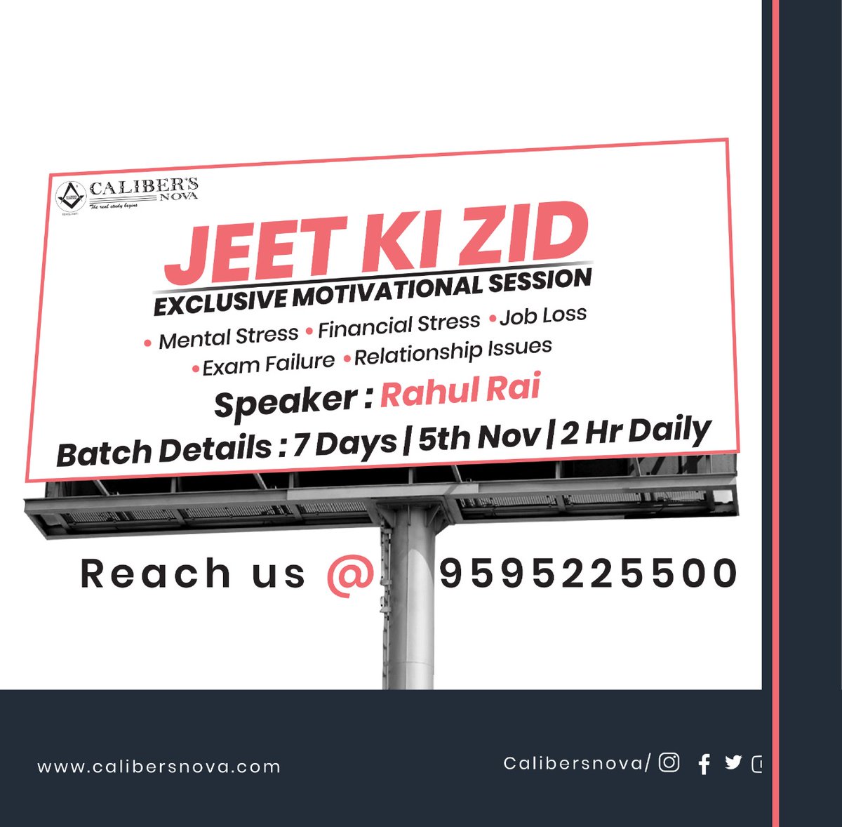 caliber_nova's tweet photo. Calibre's Nova is organising a 7-day Motivational Session for you to help you get back to feet and fight back your fears.
#commerceclasses #motivationsession #byrahulrai #7days #getready
#goodmorning #Calibersnova #Education #business #commerce #commerceclasses #nagpur https://t.co/kJwehtMnwq