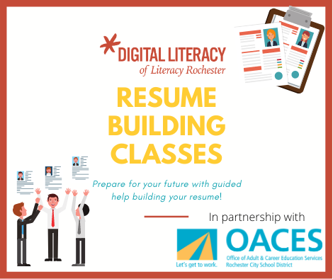 LVRochester's tweet photo. Need help writing a resume? Need some interview prep?
Digital Literacy is launching two new classes November 5 on both topics!!
Read more about them and sign up @ https://t.co/j5NXeh4Q9B
#LR #digitalliteracy #OACES #resume #interview #jobprep https://t.co/PMOQ73kPDS
