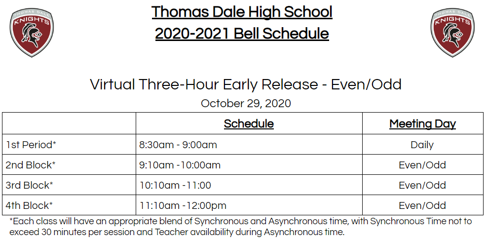 VAEducatorCMJ's tweet photo. 3-Hour early release adjusted schedule today.
#EveryKnightEveryDay #Onward #ReturntoBetter https://t.co/wT3SByWqnN