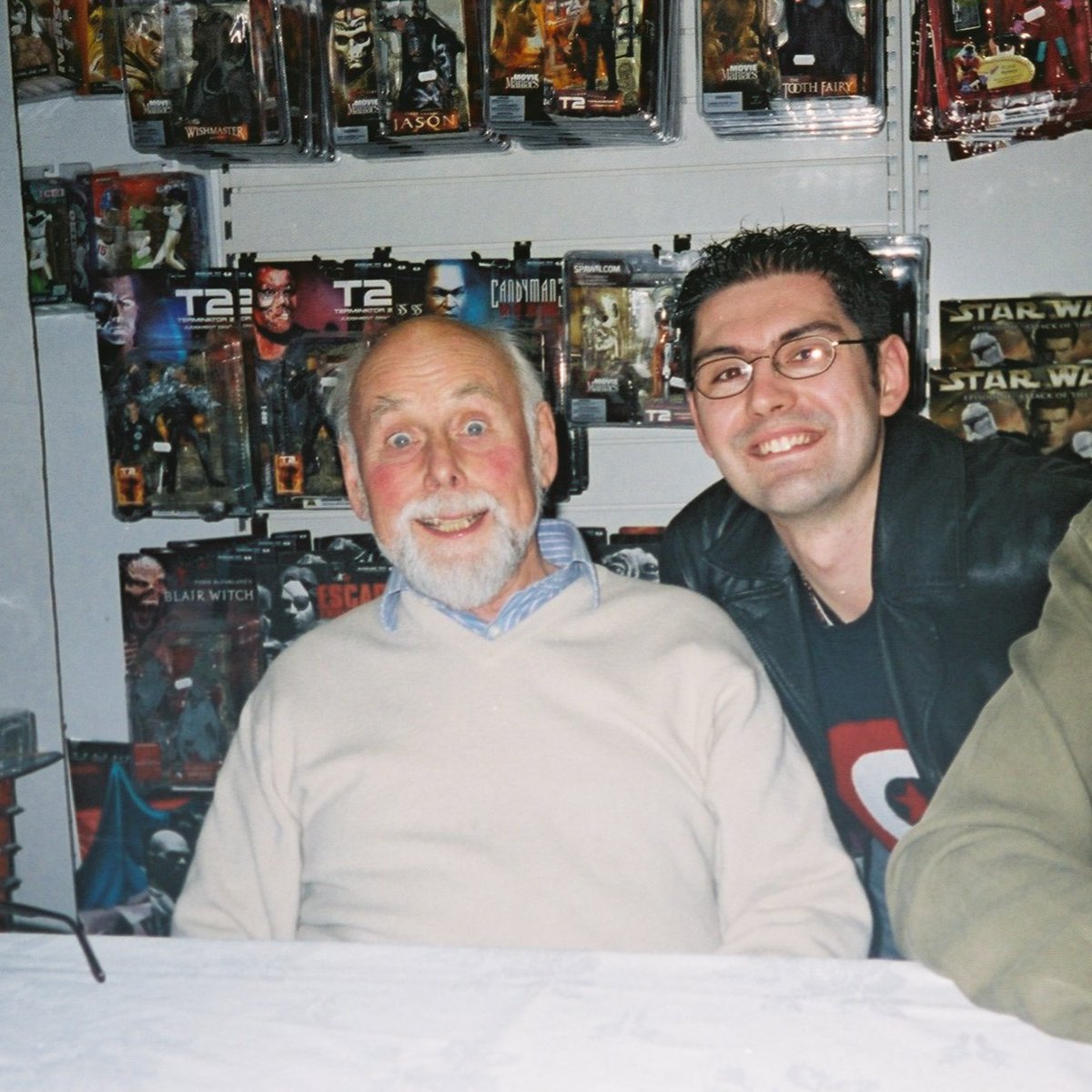 Today's Camping It Up star was one of Doctor Who's most prolific directors, Christopher Barry. Here's a man who is giving it his all and obviously delighted to be photographed with me! I'm quite restrained in comparison. This is autumn 2002. I bunked off work for this signing!