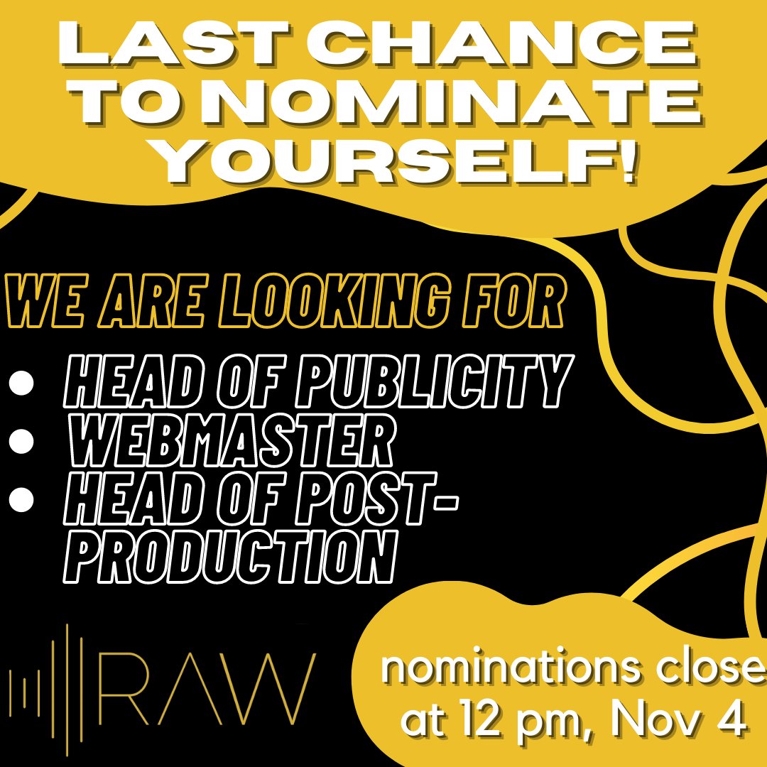 We are also looking to fill the following positions in our upcoming by-election. If any of these roles are of interest to you and you want to join the RAW family, please nominate yourself on the SU website: warwicksu.com/societies-spor… Come be a part of something special💛