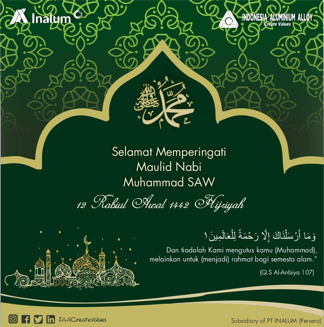 IAACreateValues's tweet photo. Selamat Memperingati Maulid Nabi Muhammad SAW
12 Rabiul Awal 1442 Hijriah.

Semoga kita mampu menjadikan akhlak dan perilaku Nabi Muhammad SAW sebagai teladan dalam kehidupan sehari-hari!

#MaulidNabiMuhammad
#KitaPasti https://t.co/KvY2QmKkil