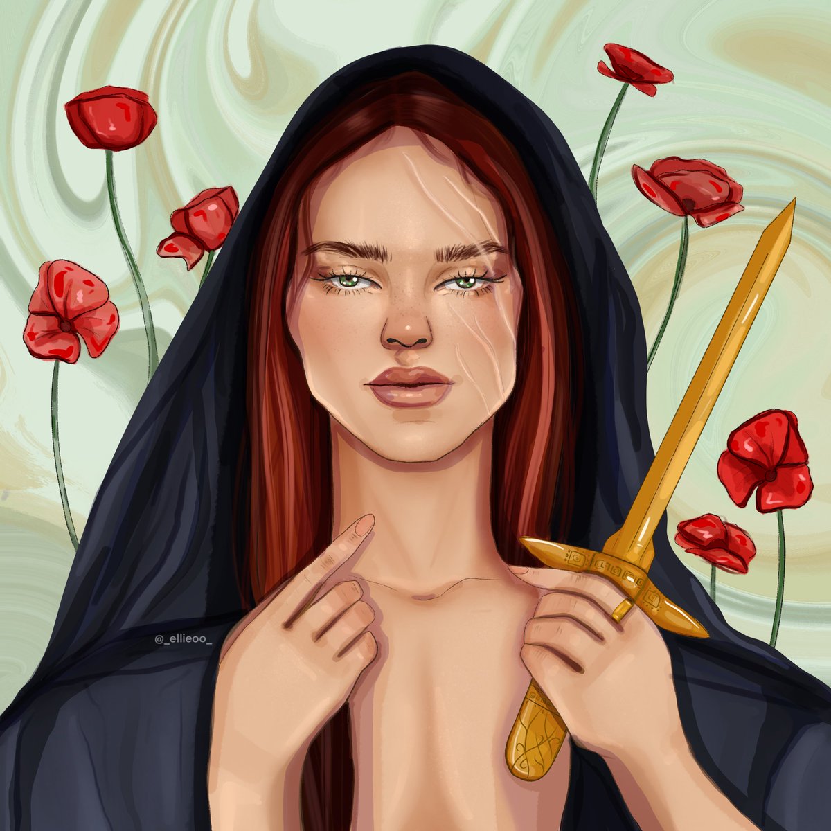 Poppy. 🌹 From Blood and Ash. 🌹 #illustration #poppy #frombloodandash #kingdomoffleshandfire #jenniferlarmentrout #digitalart #books #reading #bookishart #hawkeflynn #procreate #DigitalPlayground