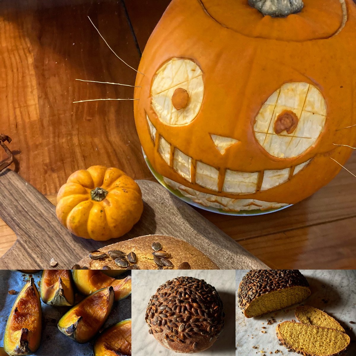 even if you don't carve them to look like Totoro there's something so cheerful about a pumpkin: and let's face it we all need a bit more cheer these days. This little beauty is from @vgreengrocers who supply crown prince pumpkins that make the pumpkin bread glow #localfoodheroes