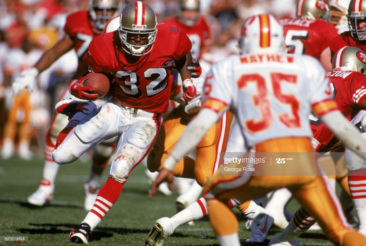 The  #49ers are now 4-0 in throwbacks and have a home game vs the  #Buccaneers. Once again, the Niners wear their red throwbacks and win easily over Tampa Bay. (This was Trent Dilfer's first  #NFL   start.)The Niners enter the bye week 6-2 (5-0 in throwbacks).Continue thread.