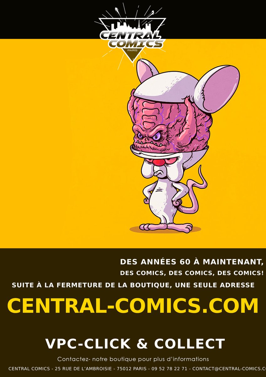 Suite aux décisions liés à épidémie covid-19, la boutique ne peux plus recevoir, mais l'activité de vente à distance et de retrait en boutique est maintenu:
 du mardi au samedi de midi à 20h.
 central-comics.com
#confinementSaison2 
#vpc 
#clickandcollect