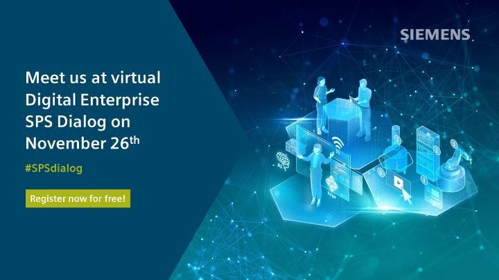 Join us on November 26 at Digital Enterprise SPS Dialog. Learn more about
new products for the #DigitalEnterprise, examples for greater #flexibility and #efficiency in #production and latest technologies like #IndustrialEdge and #AI. Register for free 👉sie.ag/3kd7v4y