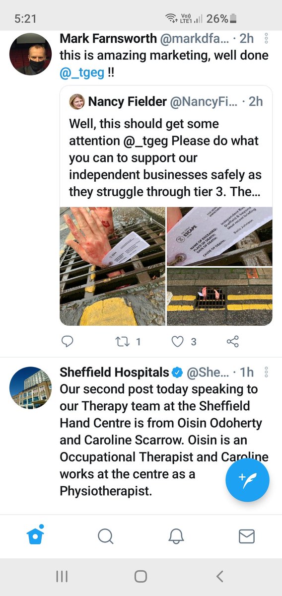 JonRedVanilla's tweet photo. Thanks to @markdfarnsworth @NancyFielder @_tgeg and @SheffieldHosp for a funny juxtaposition on my twitter timeline this afternoon. These two tweets seen together made me smile. #handclinics. https://t.co/EaK6ltLxCB