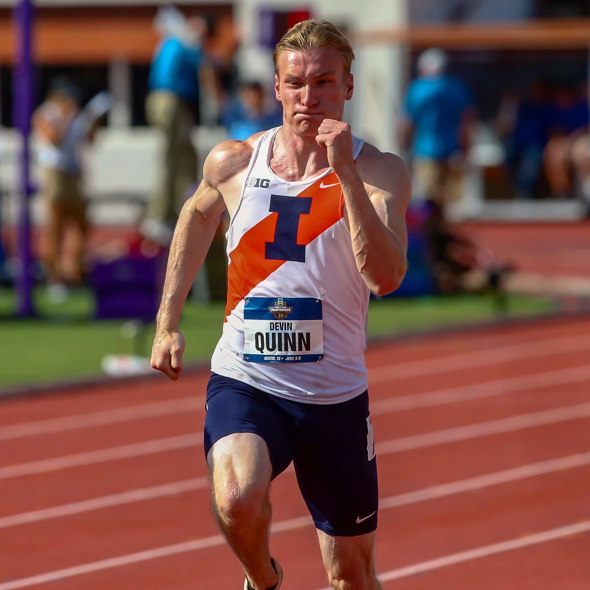 IlliniTrackXC's tweet photo. Throwback to an incredible 2019 senior season from #Illini Track and Field alum Devin Quinn.

🔶Became fastest man in Big Ten history clocking a 10.01 in the 100m at the NCAA Outdoor Championships
🔷 Big Ten Champion in 100m
🔶First-Team All-American

#Tbt #JointheFight https://t.co/x7sJhZylhD