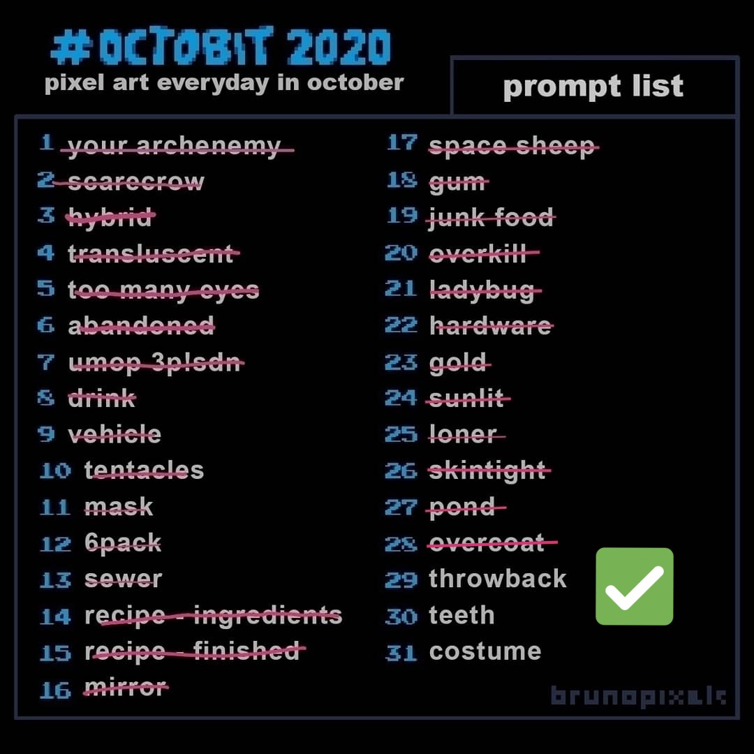 BrainMecha's tweet photo. Let's go back to the 90s
#pixelart #pixelarts #pixelartsociety #pixelgem #gameart #retroart #aseprite #art #arte #mexicanart #pixel #γγγη΅΅ #octobit #challenge #Octobit2020 #Nostalgia #90skid https://t.co/ij7KuV5zrv
