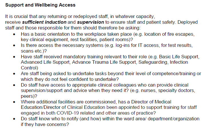In starting somewhere new, you MUST have everything outlined in the attached.(This is from  @NHS_HealthEdEng's document "Supporting the NHS during resurge phases of COVID-19 and the ongoing pandemic: managing the training workforce")(5/9)