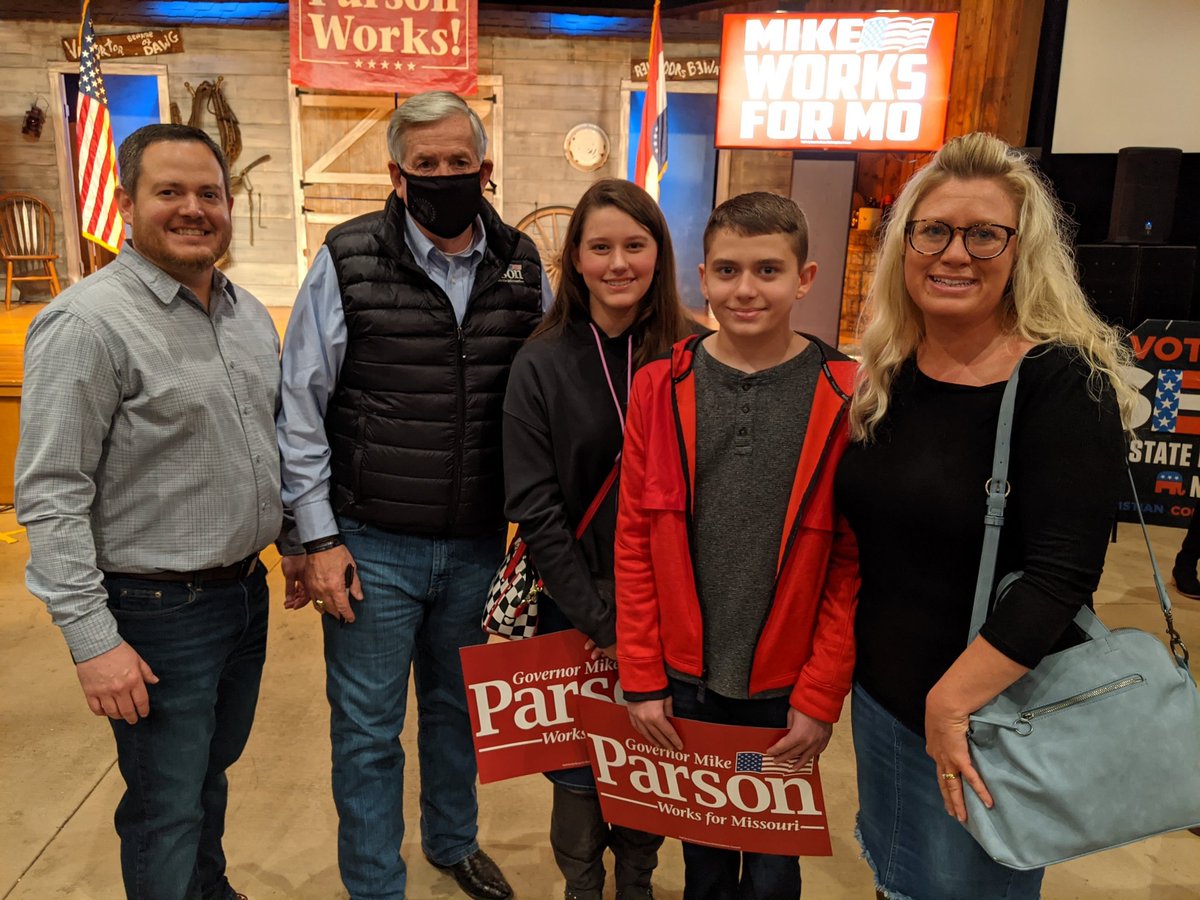brad_hudson_'s tweet photo. Great to have my family with me this morning at The Shepherd of the Hills to show support for @mikeparson @Mikelkehoe @FitzpatrickMO and all of our Republican candidates! #MikeWorks #VoteRed #LeadRight https://t.co/xtZ14fGeCO