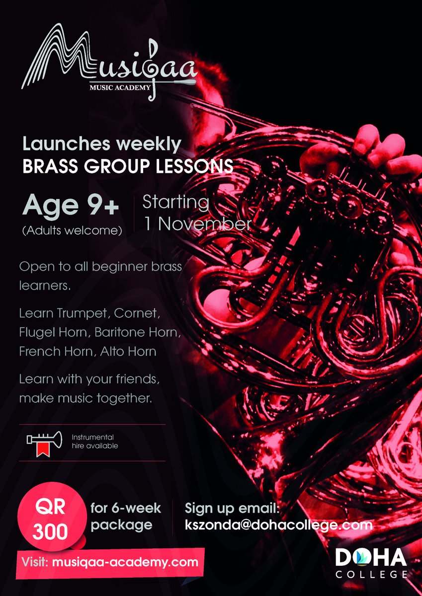 MusiqaaAcademy's tweet photo. Musiqaa Brass Group lessons! Contact Ms Krisztina to sign up - spaces limited! https://t.co/VNOG4kLdO6
