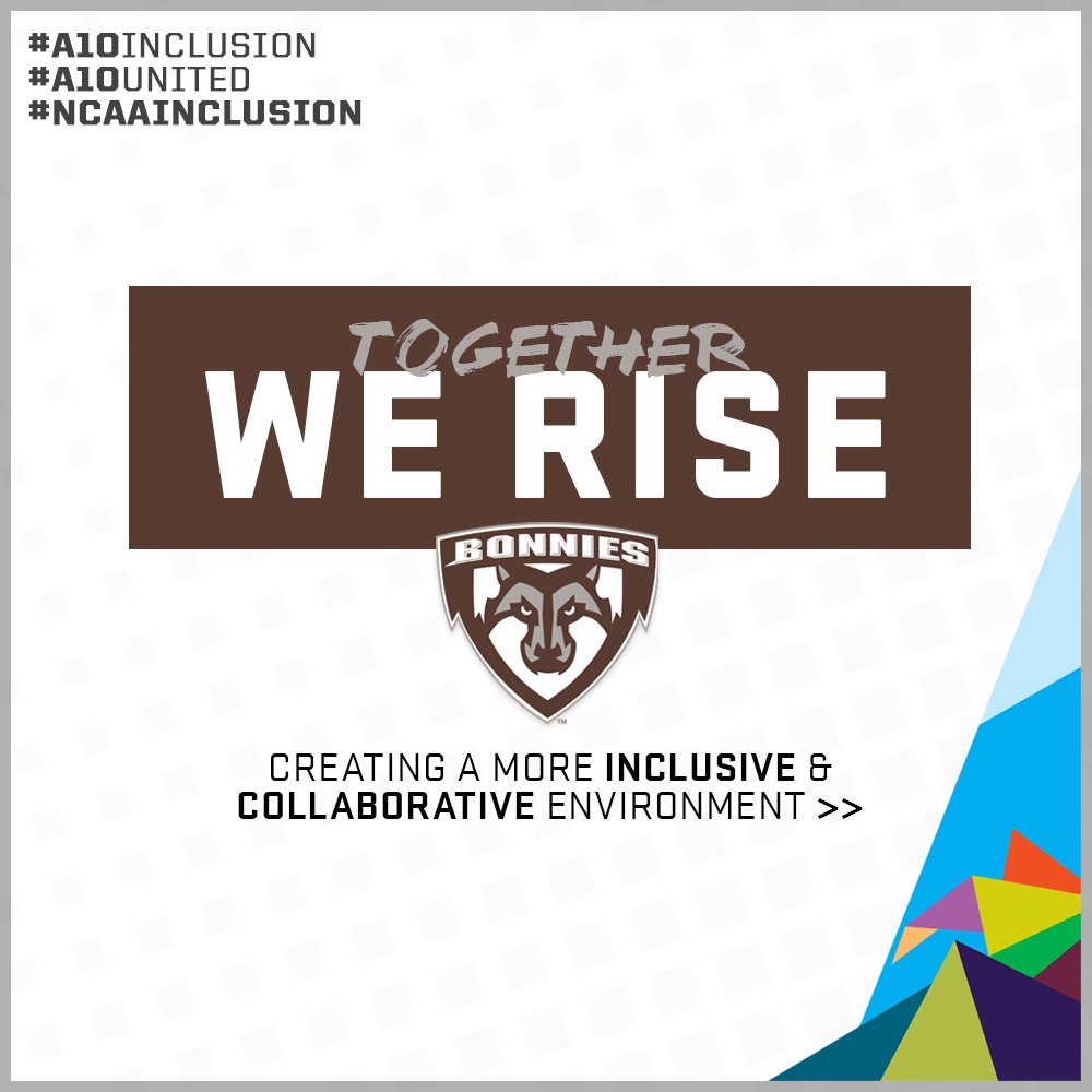 atlantic10's tweet photo. The @GoBonnies &amp; @GoBonniesSAAC plan of action includes the creation of the "Unfurl As One" committee to address diversity, equity &amp; inclusion in the community

#TogetherWeRise 
#A10Inclusion | #A10United | #NCAAInclusion https://t.co/iBodBVjXQX
