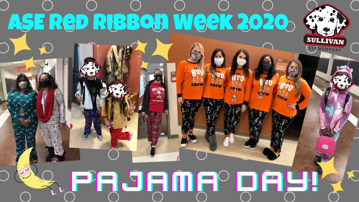 😎Today we are 📚learning <a href="/ASE_Dalmatians/">Sullivan Elementary</a>🐾in our 🌜pajamas for <a href="/redribbonweek/">Red Ribbon</a>🎀 as we bring awareness &amp; promote a Safe Drug Free Community! 🎀