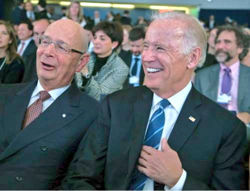 The Italian working class woman is collateral damage to the US Presidential campaign of Joe Biden, here pictured with his lockdown associate Klaus Schwab.