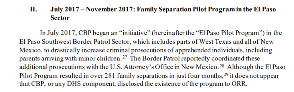 Within six months of taking office, the Trump administration had begun a family separation "pilot project" in El Paso.Despite separating 281 families during a four-month period, the Trump administration never disclosed the project to the agency in charge of childrens' shelters.