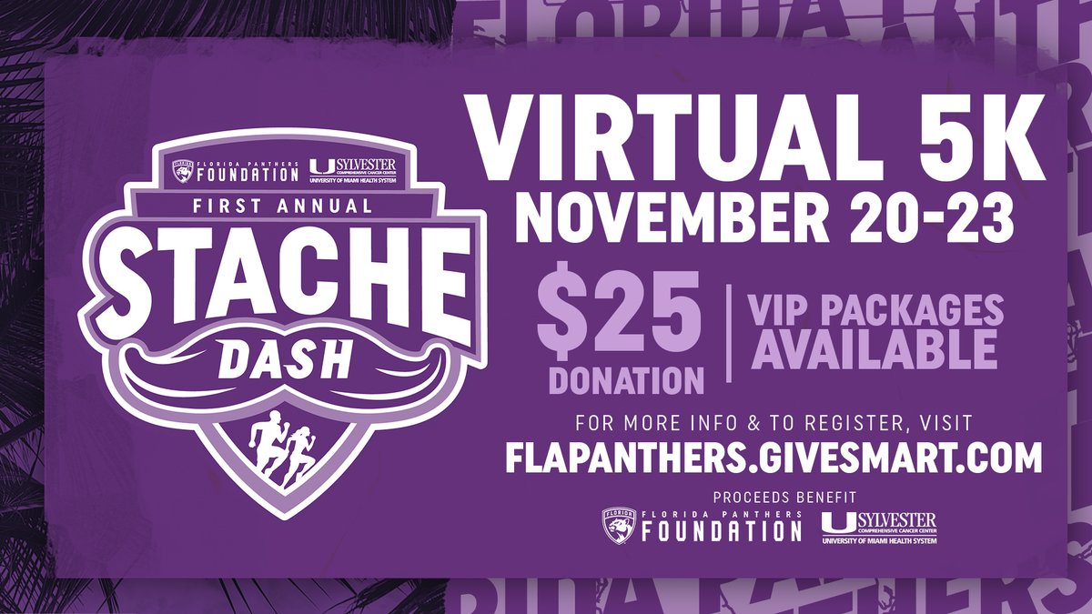 x - Florida Panthers (@flapanthers) on Twitter photo Get ready to run with <a href="/FlaPanthersCARE/">FlaPanthersCARE</a> & <a href="/SylvesterCancer/">Sylvester Comprehensive Cancer Center</a> 🏃
The #FLAStacheDash Virtual 5K is designed to raise awareness for men’s cancer research and prevention.
Learn More » bit.ly/StacheDashAnno… Get ready to run with <a href="/FlaPanthersCARE/">FlaPanthersCARE</a> & <a href="/SylvesterCancer/">Sylvester Comprehensive Cancer Center</a> 🏃
The #FLAStacheDash Virtual 5K is designed to raise awareness for men’s cancer research and prevention.
Learn More » bit.ly/StacheDashAnno…