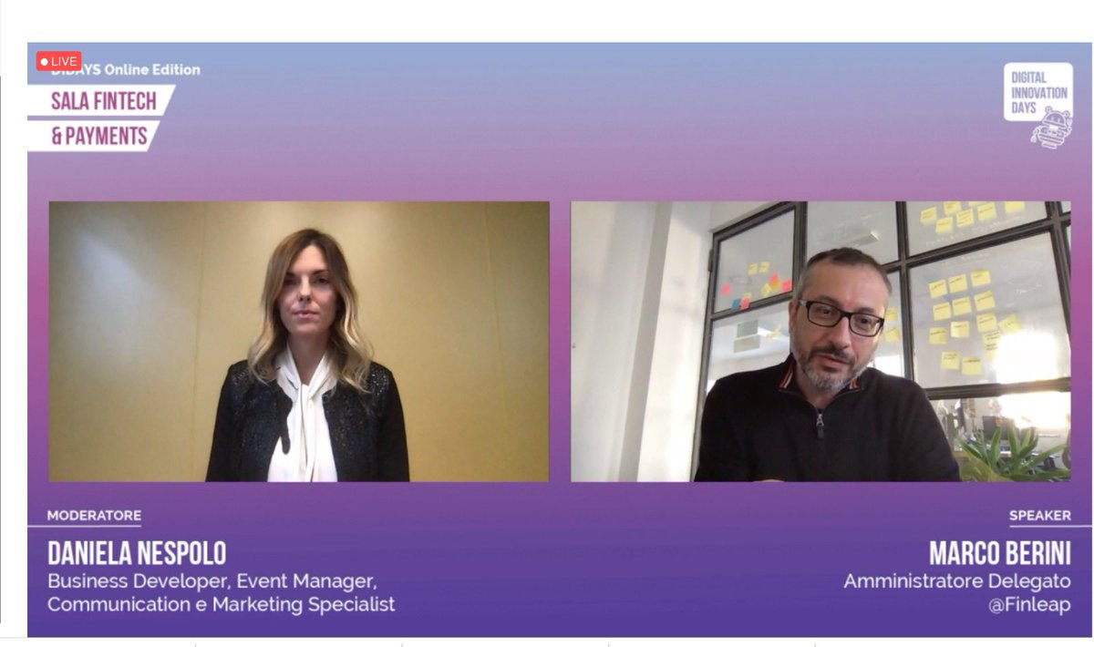 E' appena terminato lo speech di Marco Berini, 2 note importanti:

 👉🏻anche la banca deve puntare all'omnicanalità
 👉🏻con il covid l'imprenditore è diventato ancora più "strabico" 👀 oltre a puntare a medio e lungo termine ha dovuto considerare il brevissimo periodo!
 #didays20