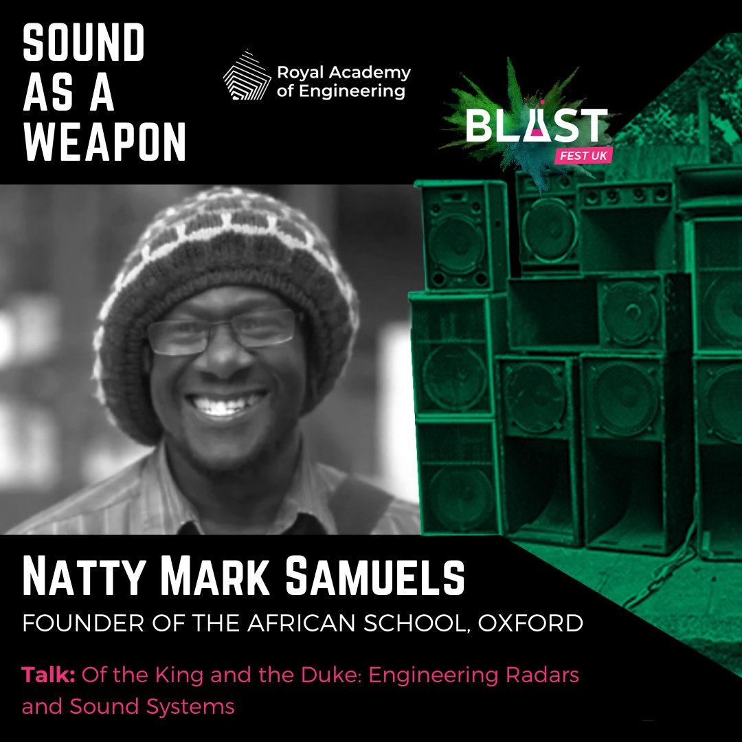 blastfestuk's tweet photo. Sound As A Weapon guest speaker Natty Mark Samuels, Founder of the African School. He explores the historical link between wartime radar engineering in Europe & the building of the first sound systems in the Caribbean.
Tickets
https://t.co/seS241b5pU
#BLAST2020 @RAEngNews https://t.co/0PfZdAJAVH