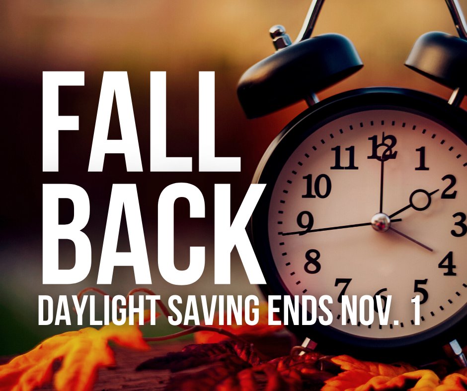 thecityofirving's tweet photo. Set a reminder for two things this week:
1) Daylight Saving Time ends Nov. 1, turn clocks back an hour.
2) Check the batteries in smoke detectors. https://t.co/gFcC6Xy3LK