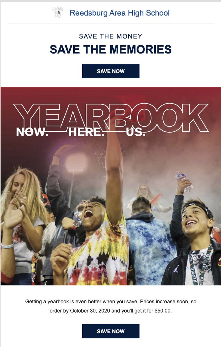 Reminder: Yearbook prices increase after Friday, October 30, 2020.  Visit Jostens.com to place your order.  
<a href="/RAHSburg/">Reedsburg Area High</a> <a href="/ReedsburgSD/">School District of Reedsburg</a> #ReedsburgPride