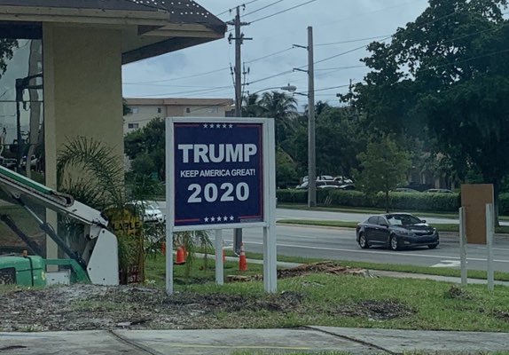 DebbieAAldrich's tweet photo. @deneenborelli @POTUS @realDonaldTrump @VP Florida is flooded with @realDonaldTrump signs!  Here are a few as I recently drove from North to south in Florida!   I also frequently see trucks and cars with large Trump 2020 flags driving on Federal Highway!! 😎💪🏼🇺🇸#Florida4Trump https://t.co/2UqYQ5QOL0