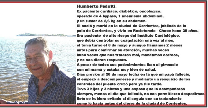 Liberenelpuente's tweet photo. A Humberto no lo dejaron cruzar a Corrientes aún siendo ciudadano de ahí. A Humberto lo mato la soberbia de un gobernador que se cree "dueño" de un puente. Que la patria y tu conciencia te juzguen @gustavovaldesok 
#liberenelpuente https://t.co/T4pM8rEXMA