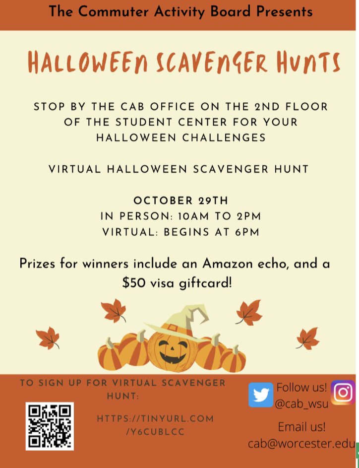 CAB_WSU's tweet photo. LET THE HUNT BEGIN!!

Come and get your scavenger hunt list and some candy and START YOUR SPOOKY HUNT!!

Notice the Echo Dot. Play our game to win that, among other FABULOUS prizes!!

@WSU_OSILD https://t.co/RTZj6sW11x