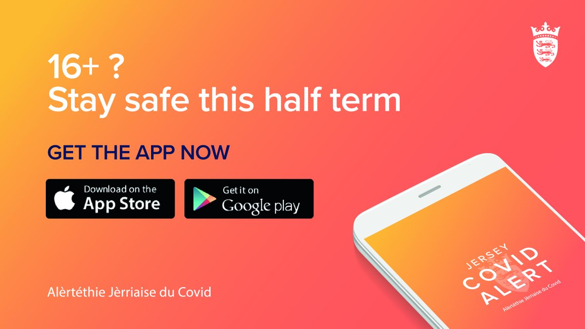 GovJersey's tweet photo. This half term, if you’re aged 16 +, download the Jersey COVID Alert app as an extra level of protection for yourself and others. The app alerts you if you're in close contact with someone who has tested positive for Covid-19. Download the free app now: https://t.co/JOoQZEEdld https://t.co/2Ie8U8V3aN